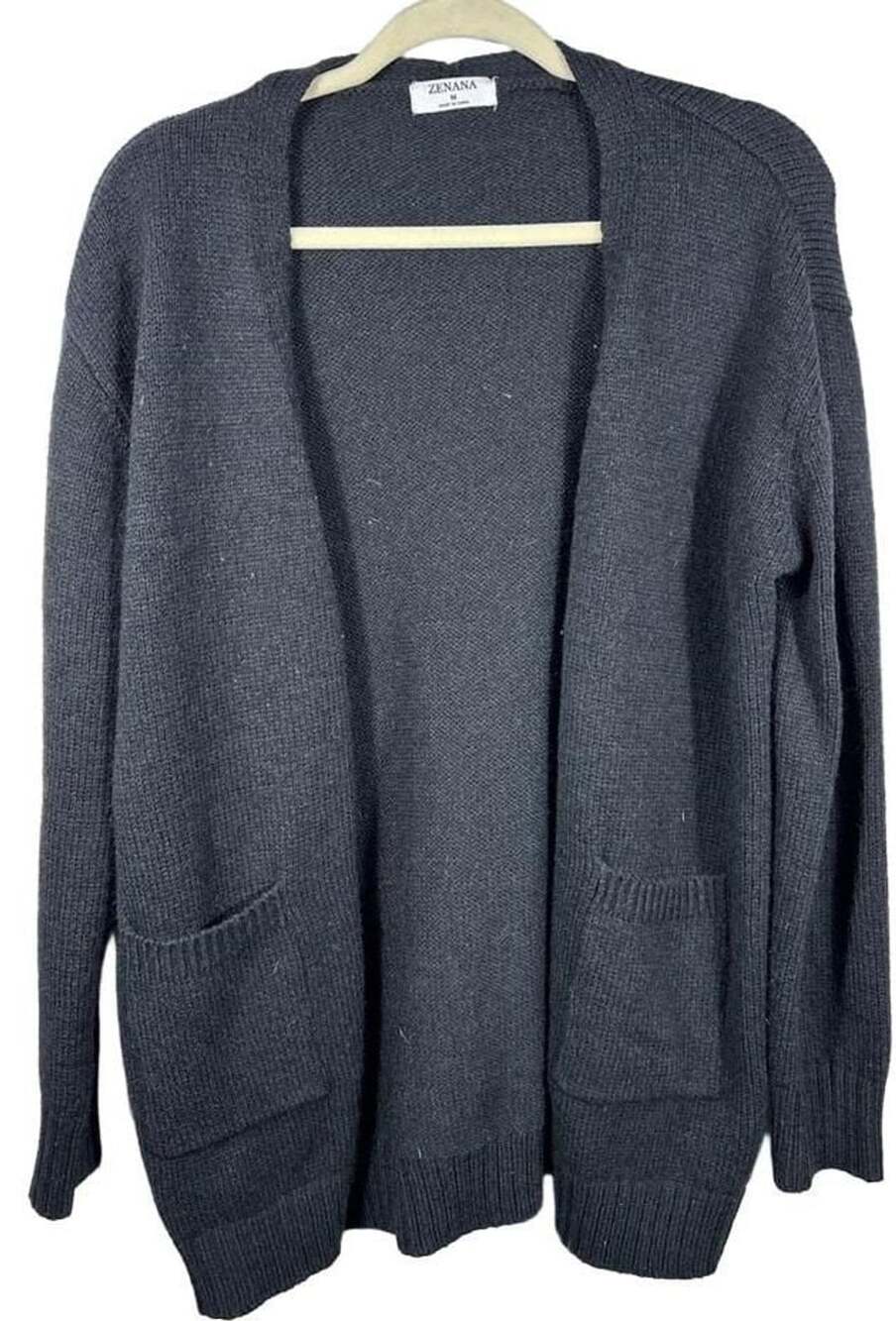 Zenana Open Front Cardigan Size M Black Knit Pockets